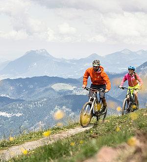 Zwei Biker im Sommer am Berg